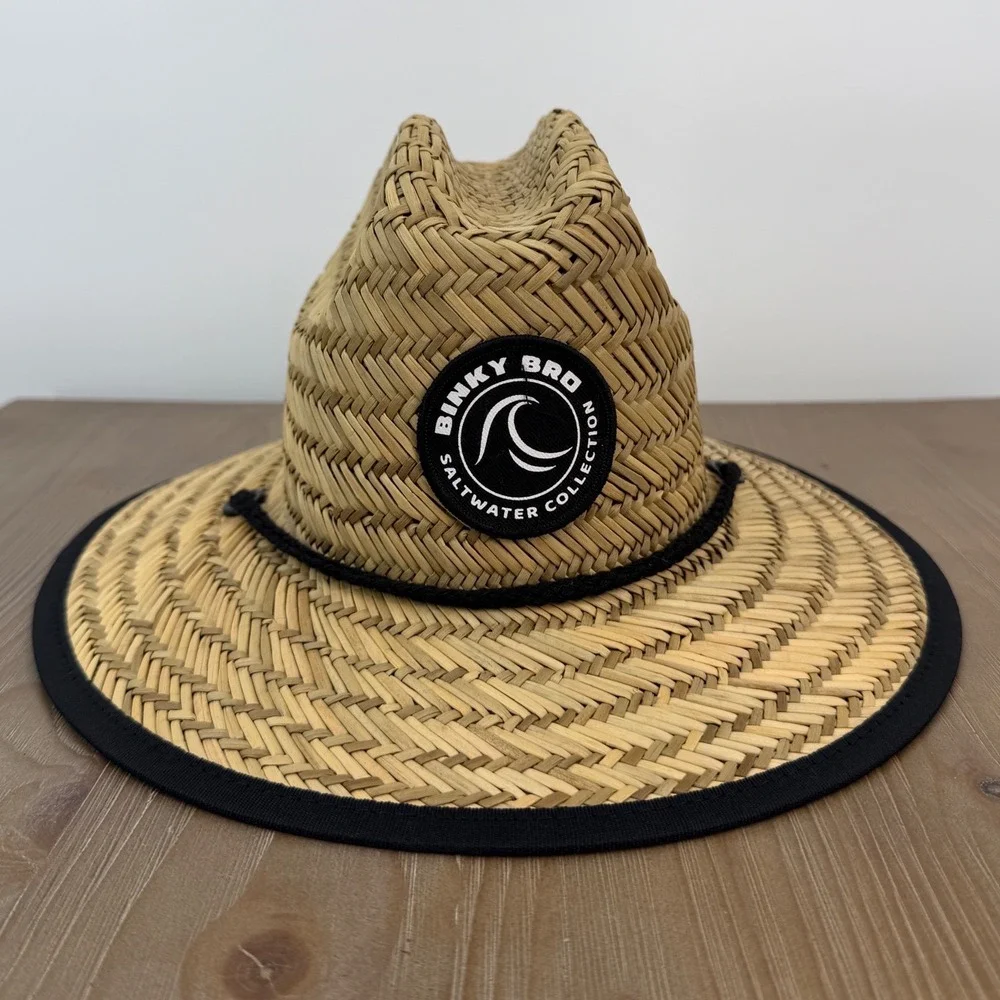 Binky Bro Straw Sun Protection Straw Hat Adjustable Strap Infant Pineapple Logo